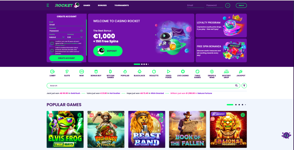 casino rocket Gameplay